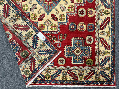 Kazak Red 5X6 Handmade Wool Rug # 10903