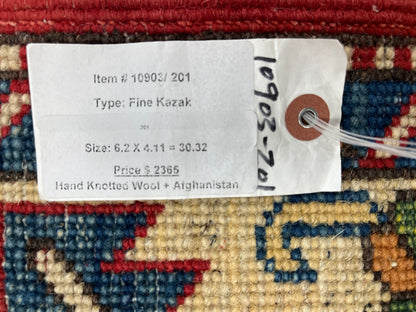 Kazak Red 5X6 Handmade Wool Rug # 10903