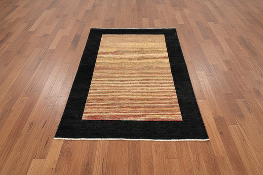 Tribal Gabah Black Border 5X7 Handmade Wool Rug # 8968