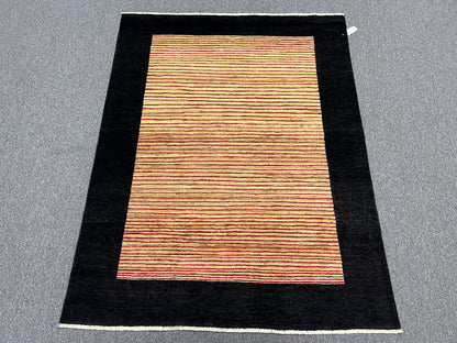 Tribal Gabah Black Border 5X7 Handmade Wool Rug # 8968