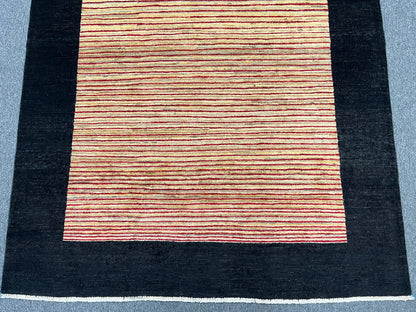 Tribal Gabah Black Border 5X7 Handmade Wool Rug # 8968