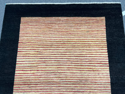 Tribal Gabah Black Border 5X7 Handmade Wool Rug # 8968