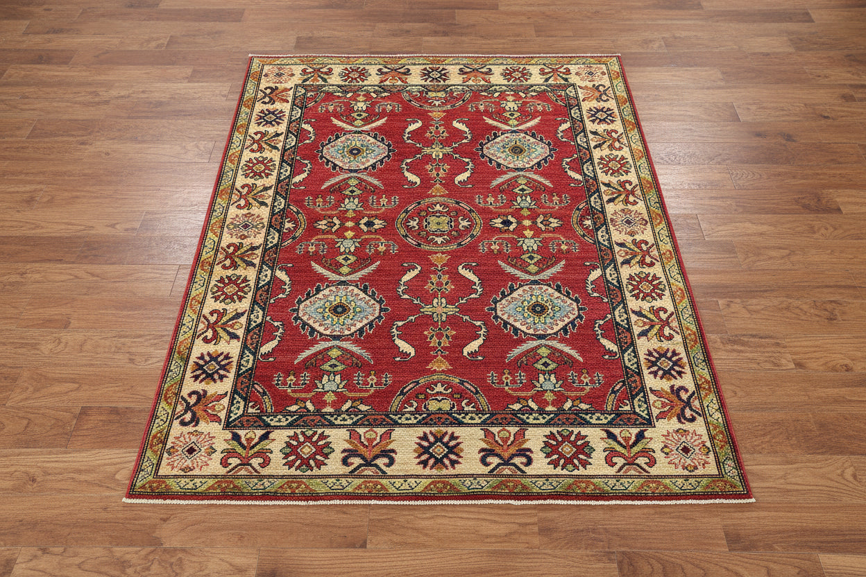Kazak Pink 5X6 Handmade Wool Rug # 9447
