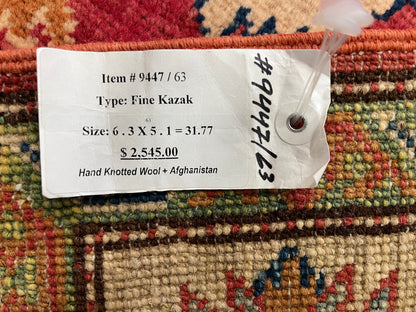 Kazak Pink 5X6 Handmade Wool Rug # 9447