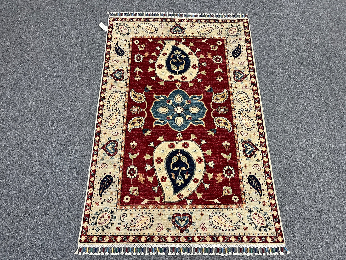 4X6 Suzani Red/Beige Handmade Wool Rug # 11302