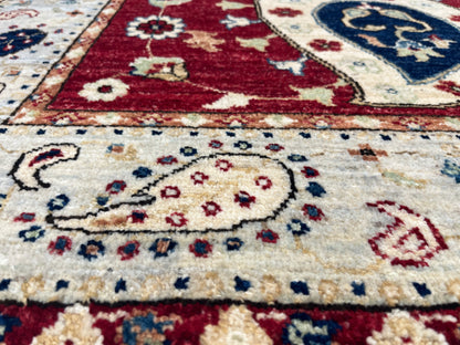 4X6 Suzani Red/Beige Handmade Wool Rug # 11302