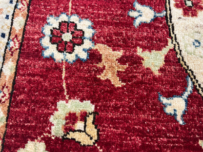 4X6 Suzani Red/Beige Handmade Wool Rug # 11302
