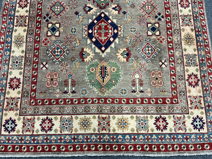 Kazak Gray Geometric 6X9 Handmade Wool Rug # 13658