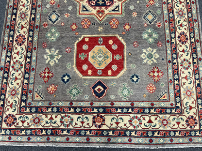 Kazak Gray Geometric 6X9 Handmade Wool Rug # 13908