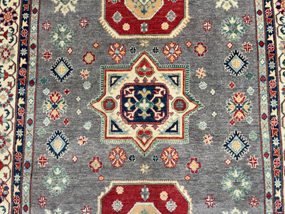 Kazak Gray Geometric 6X9 Handmade Wool Rug # 13908