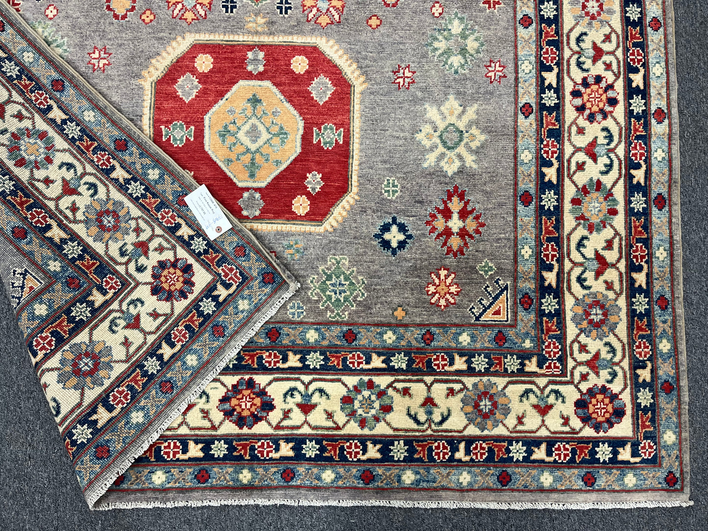 Kazak Gray Geometric 6X9 Handmade Wool Rug # 13908