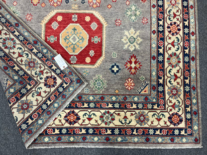 Kazak Gray Geometric 6X9 Handmade Wool Rug # 13908