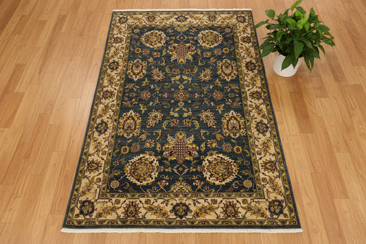 Indo Mohal Blue / Gray 6X9 Handmade Wool Rug # 14748