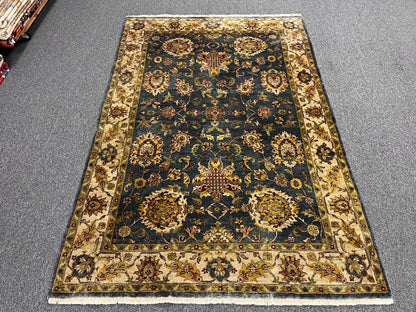 Indo Mohal Blue / Gray 6X9 Handmade Wool Rug # 14748