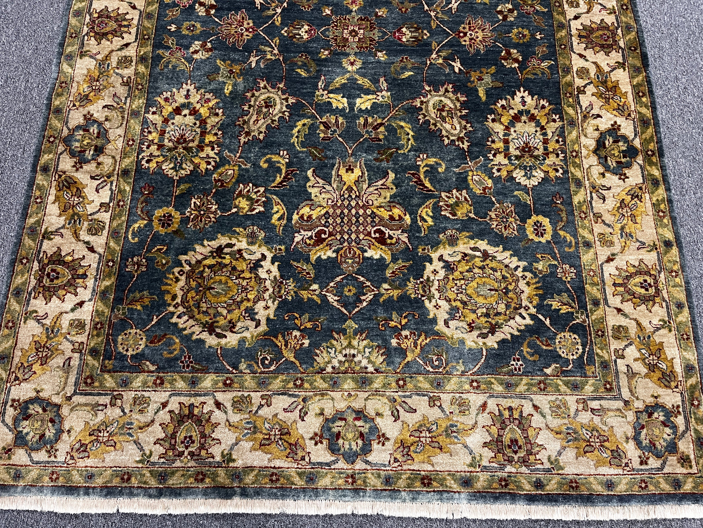 Indo Mohal Blue / Gray 6X9 Handmade Wool Rug # 14748