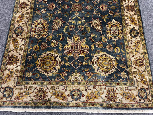 Indo Mohal Blue / Gray 6X9 Handmade Wool Rug # 14748