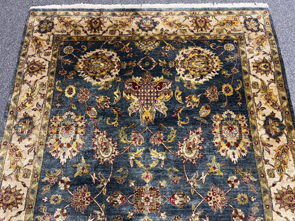 Indo Mohal Blue / Gray 6X9 Handmade Wool Rug # 14748