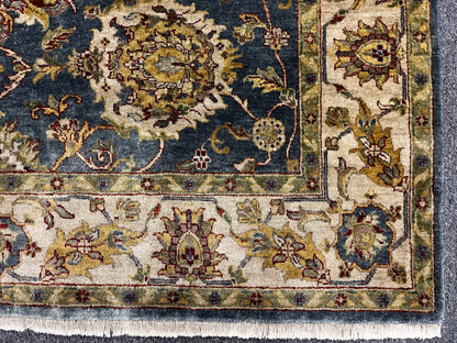 Indo Mohal Blue / Gray 6X9 Handmade Wool Rug # 14748