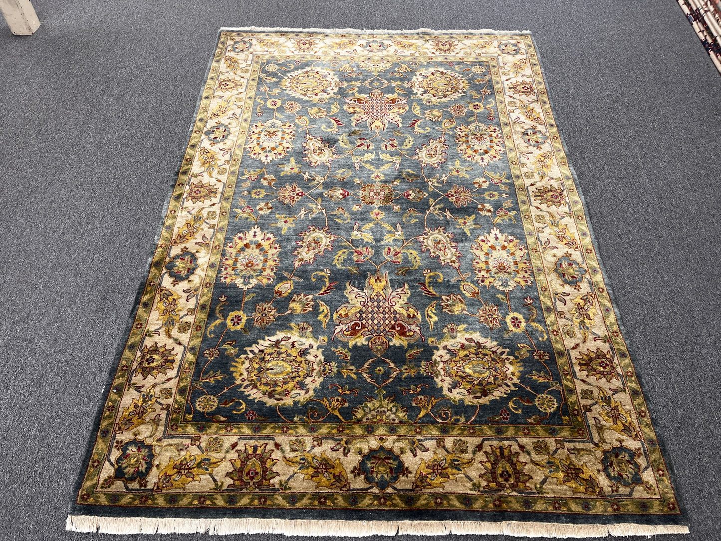 Indo Mohal Blue / Gray 6X9 Handmade Wool Rug # 14748