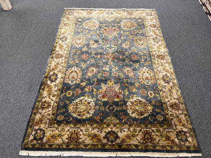 Indo Mohal Blue / Gray 6X9 Handmade Wool Rug # 14748