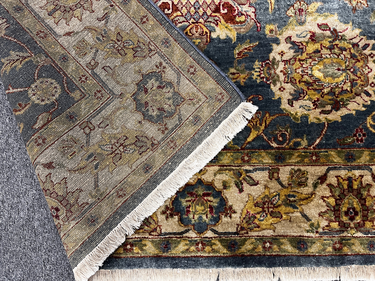 Indo Mohal Blue / Gray 6X9 Handmade Wool Rug # 14748