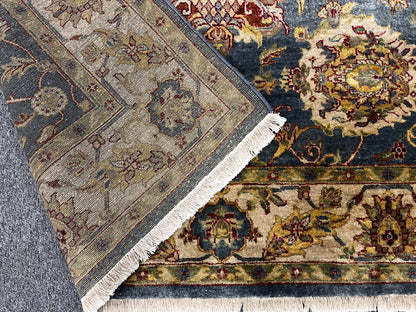 Indo Mohal Blue / Gray 6X9 Handmade Wool Rug # 14748