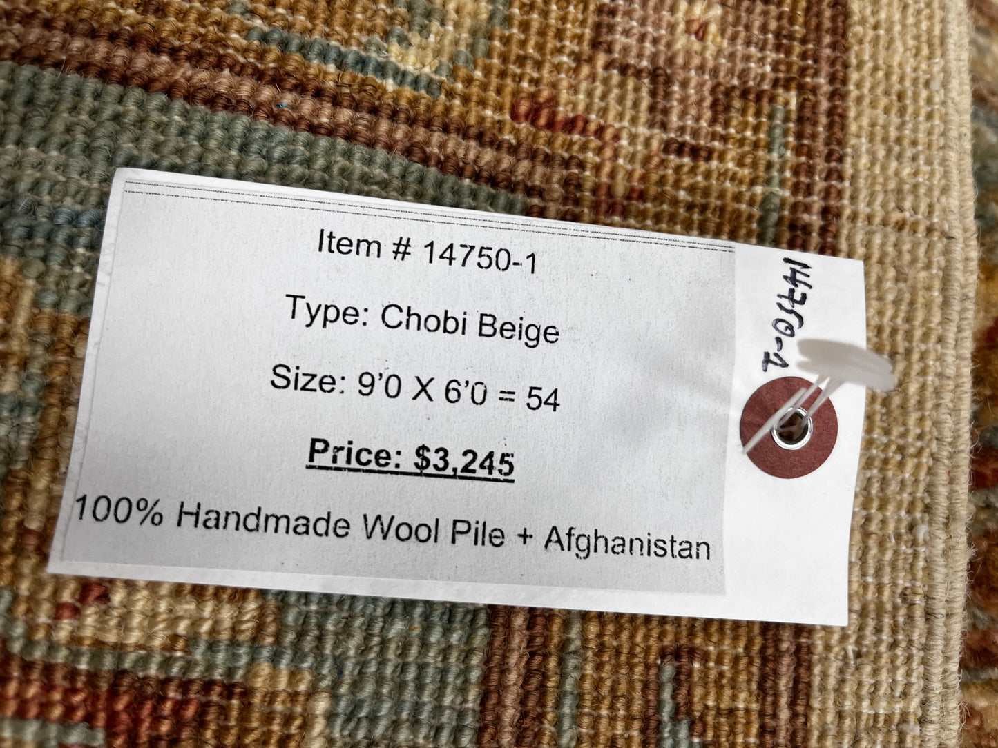 Beige/Light Blue Chobi 6X9 Handmade Wool Rug # 14750