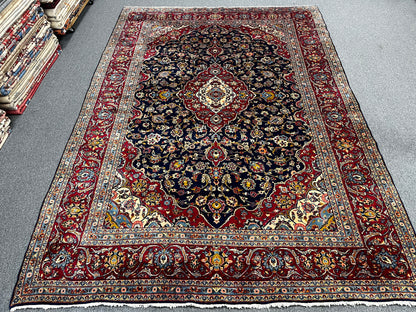 Navy Blue Medallion 10X13 classic hand-knotted Wool Rug