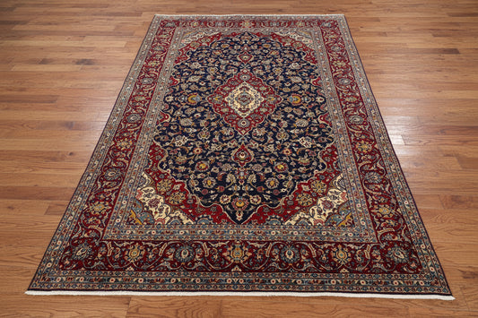 Navy Blue Medallion 10X13 classic hand-knotted Wool Rug