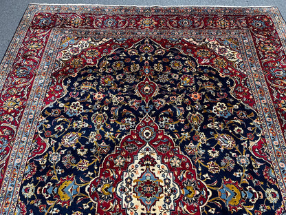 Navy Blue Medallion 10X13 classic hand-knotted Wool Rug