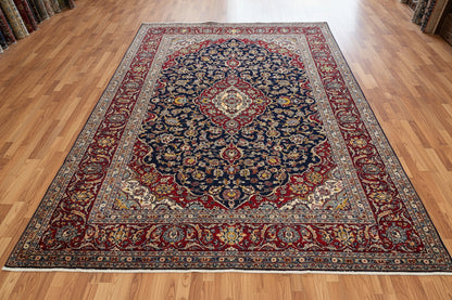 Navy Blue Medallion 10X13 classic hand-knotted Wool Rug