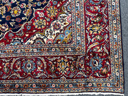 Navy Blue Medallion 10X13 classic hand-knotted Wool Rug