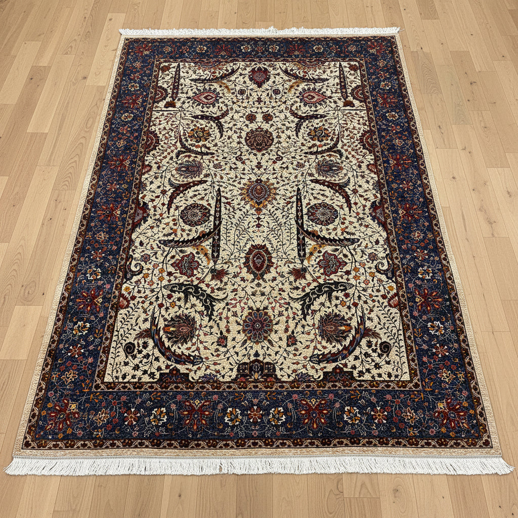 7X10 Silk Handloom Biege Multicolor Rug # 14758