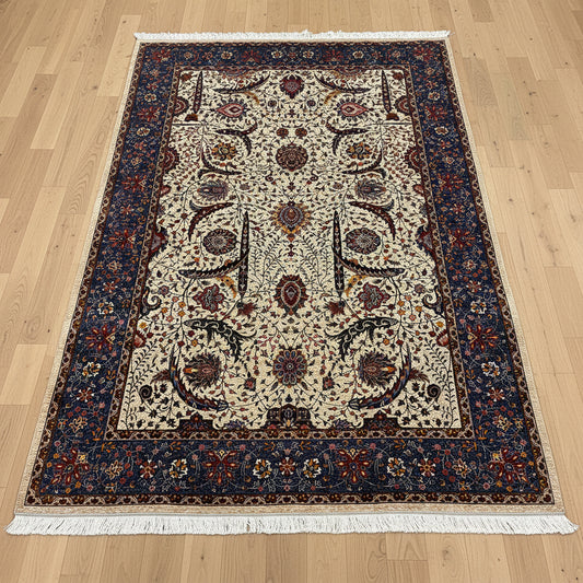 7X10 Silk Handloom Biege Multicolor Rug # 14758