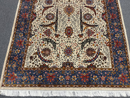 7X10 Silk Handloom Biege Multicolor Rug # 14758