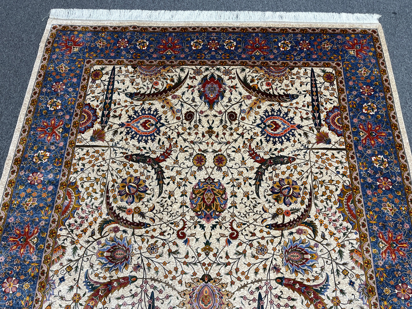 7X10 Silk Handloom Biege Multicolor Rug # 14758