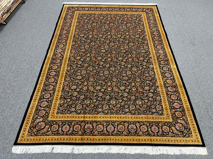 7X10 Silk Handloom Black Multicolor Rug # 14759