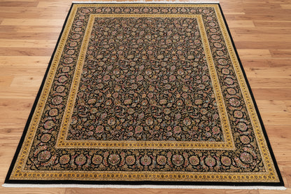 7X10 Silk Handloom Black Multicolor Rug # 14759