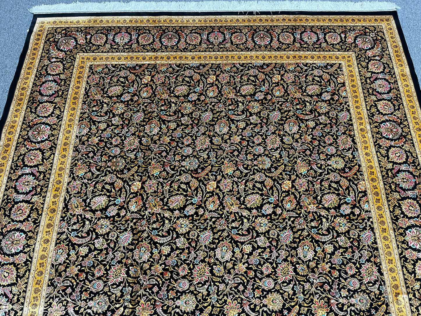 7X10 Silk Handloom Black Multicolor Rug # 14759