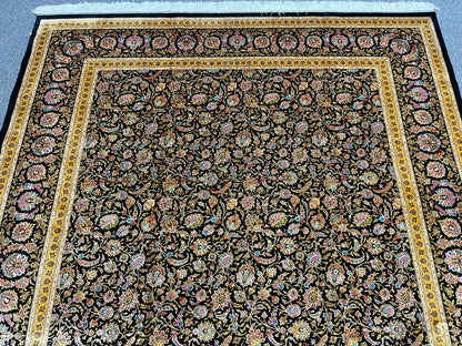 7X10 Silk Handloom Black Multicolor Rug # 14759