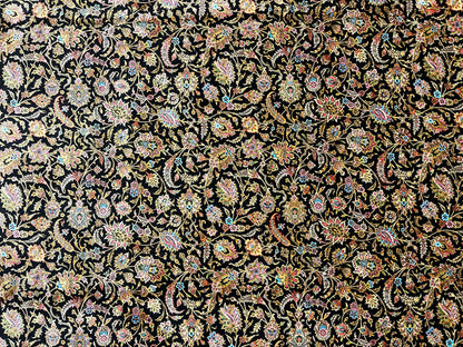 7X10 Silk Handloom Black Multicolor Rug # 14759