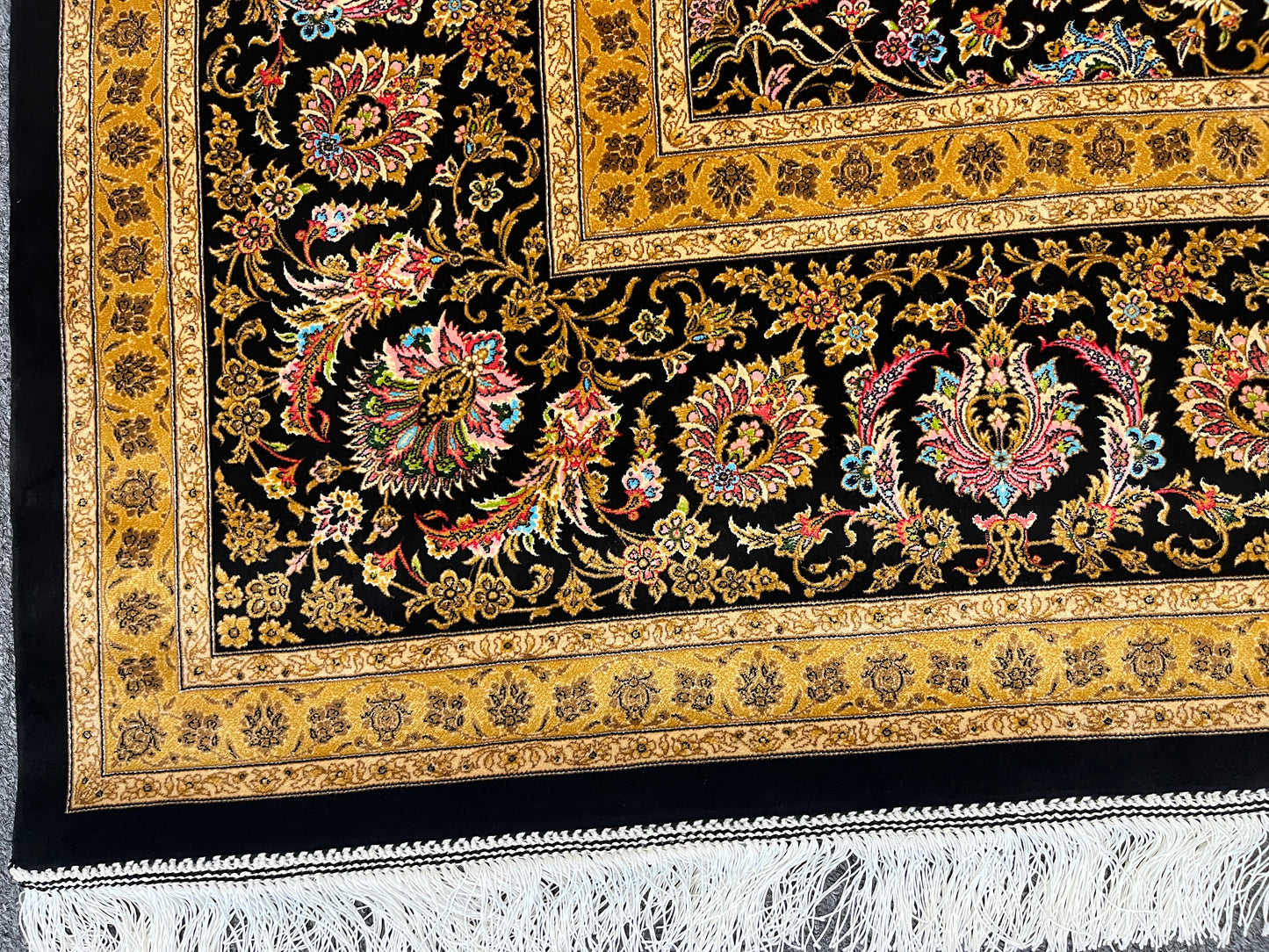 7X10 Silk Handloom Black Multicolor Rug # 14759