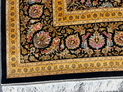 7X10 Silk Handloom Black Multicolor Rug # 14759
