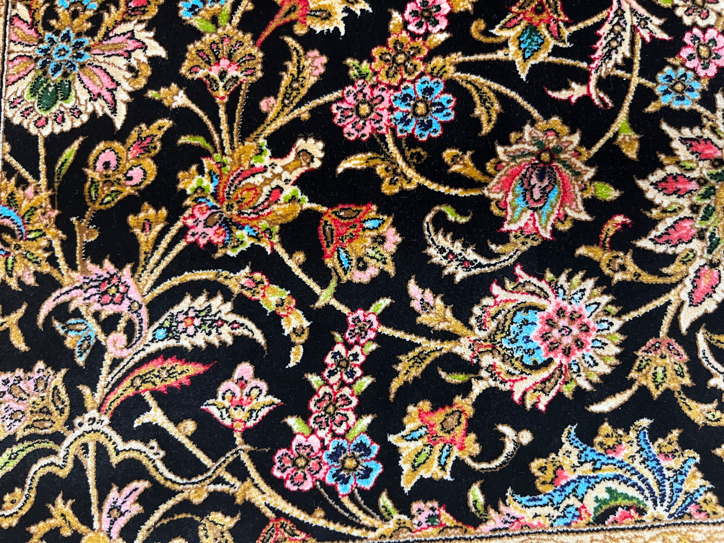 7X10 Silk Handloom Black Multicolor Rug # 14759