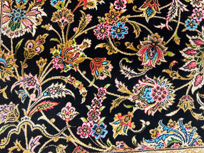 7X10 Silk Handloom Black Multicolor Rug # 14759