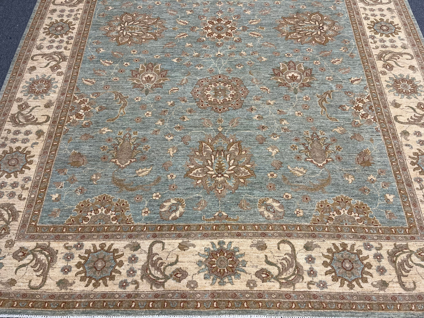 Oushak Chobi Soft Blue 9X12 Handmade Wool Rug # 14224