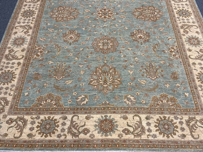 Oushak Chobi Soft Blue 9X12 Handmade Wool Rug # 14224