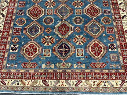 Kazak Light Blue 8X12 Handmade Wool Rug # 13891
