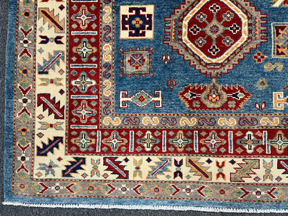 Kazak Light Blue 8X12 Handmade Wool Rug # 13891