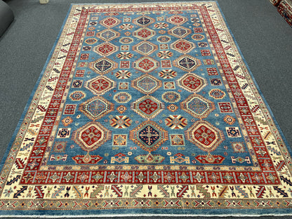 Kazak Light Blue 8X12 Handmade Wool Rug # 13891